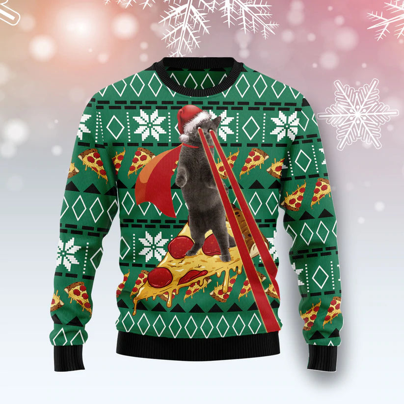 Cat and Pizza Funny Ugly Christmas Sweater For Men & Women Adult - Christmas Gifts