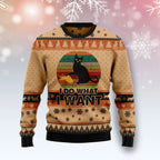 I Do What A Want Black Cat Funny Ugly Christmas Sweater For Women & Men - Adult - Gift for Cat Lovers