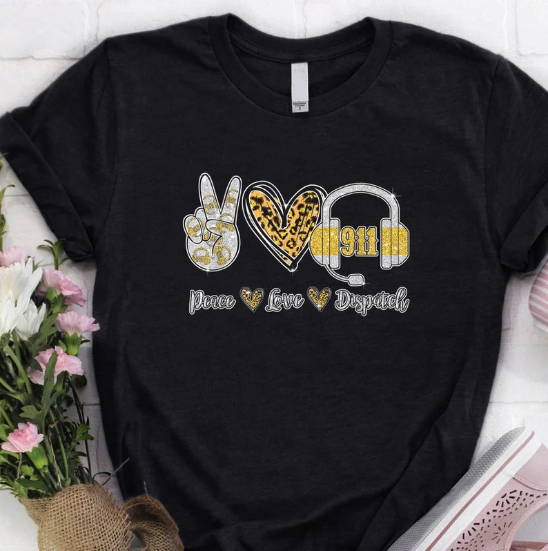 Mother's Day Peace Love 911 Dispatcher Cute Shirt Unisex T-shirt For Men & For Women R1156