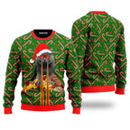 Gray Cat With Laser Eyes and A Slice of Pizza Ugly Sweater - Colorful