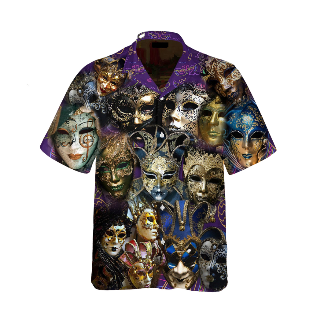 Scary Festival Carnival Mask Mardi Gras  Cool Design - Aloha Hawaiian Shirts For Men & For Women Couples