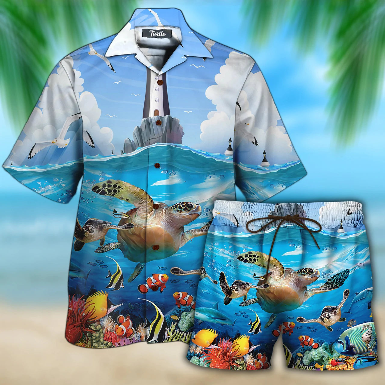 Sea Turtle Cool Design Hawaiian Shirt Set For Men - HS1016