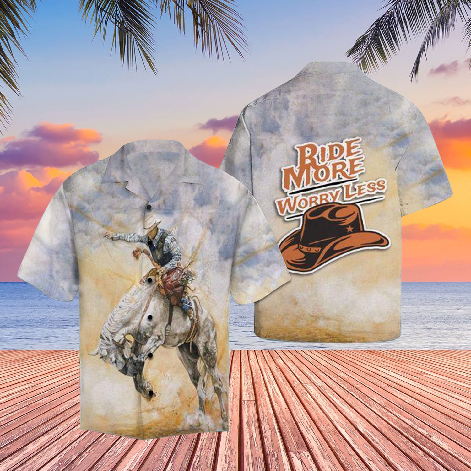 Rodeo Ride More Worry Less Horse Cool Design - Aloha Hawaiian Shirts For Men & For Women Couples - HAW1283